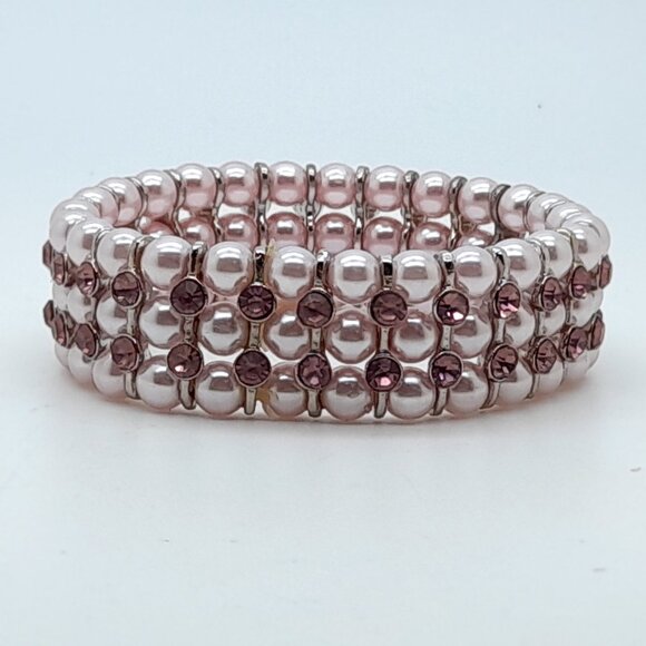 Gorgeous 6mm purple Glass pearl Multi-Strand with ab Stretch fashion Bracelets - Picture 2 of 4